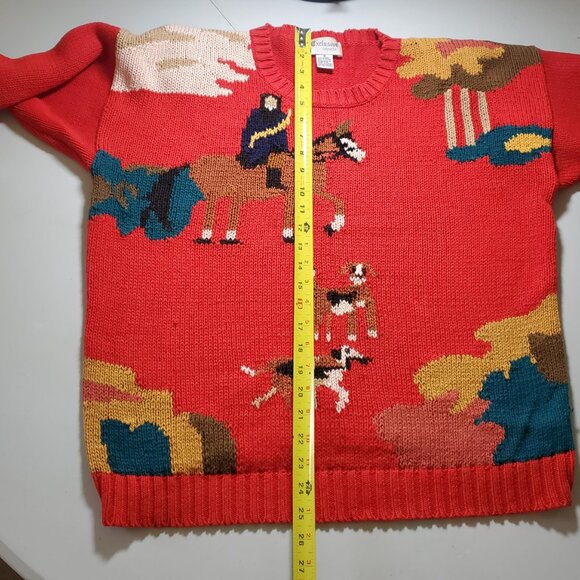 Exclusive Imports Crewneck Hunt Scene 80s Sweater Sz M- shipping incl. - Picture 11 of 16